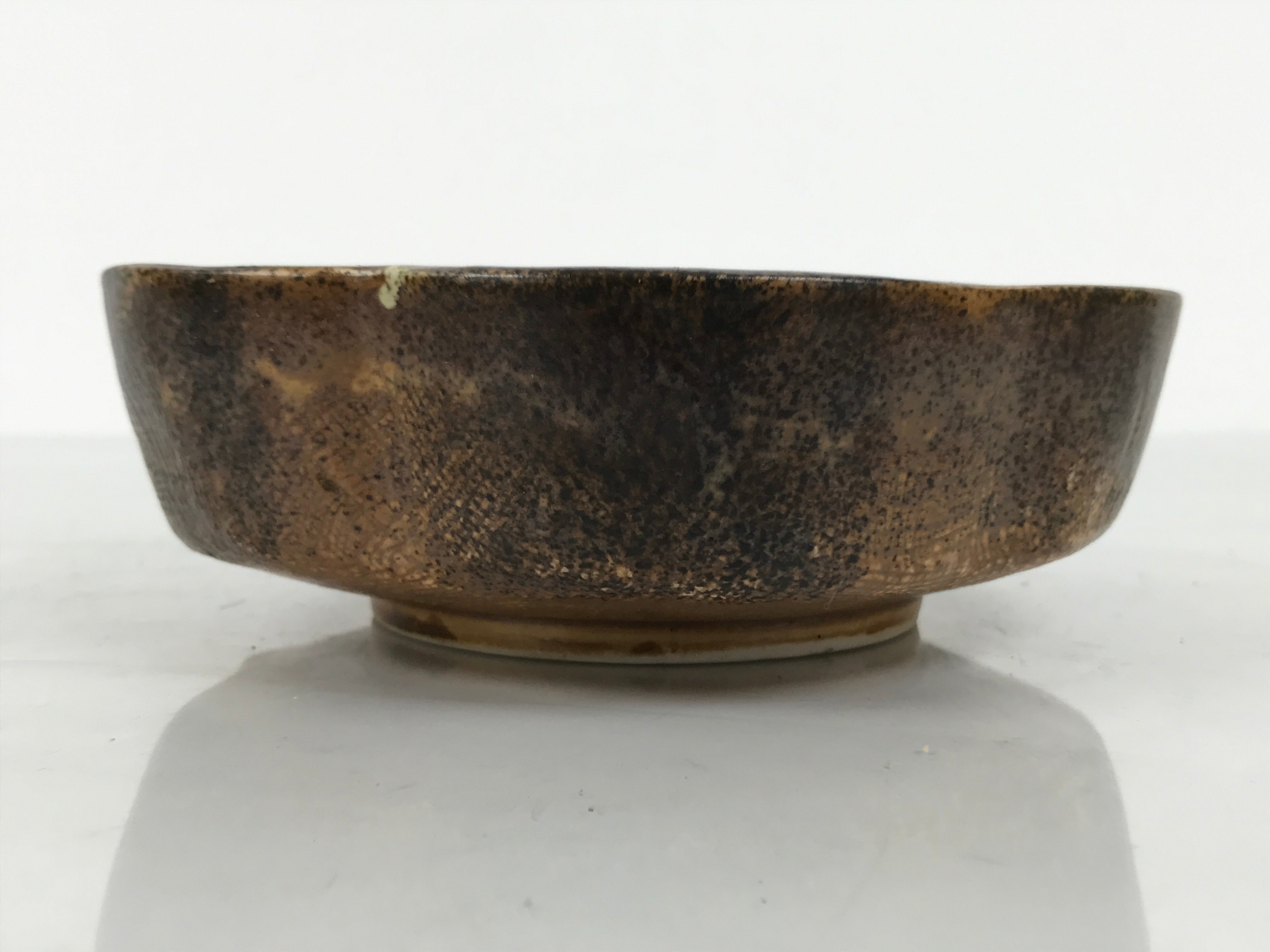 Japanese Oribe Ceramic Snack Bowl Vtg Kashiki Pottery Plum Blossom Brown Y573