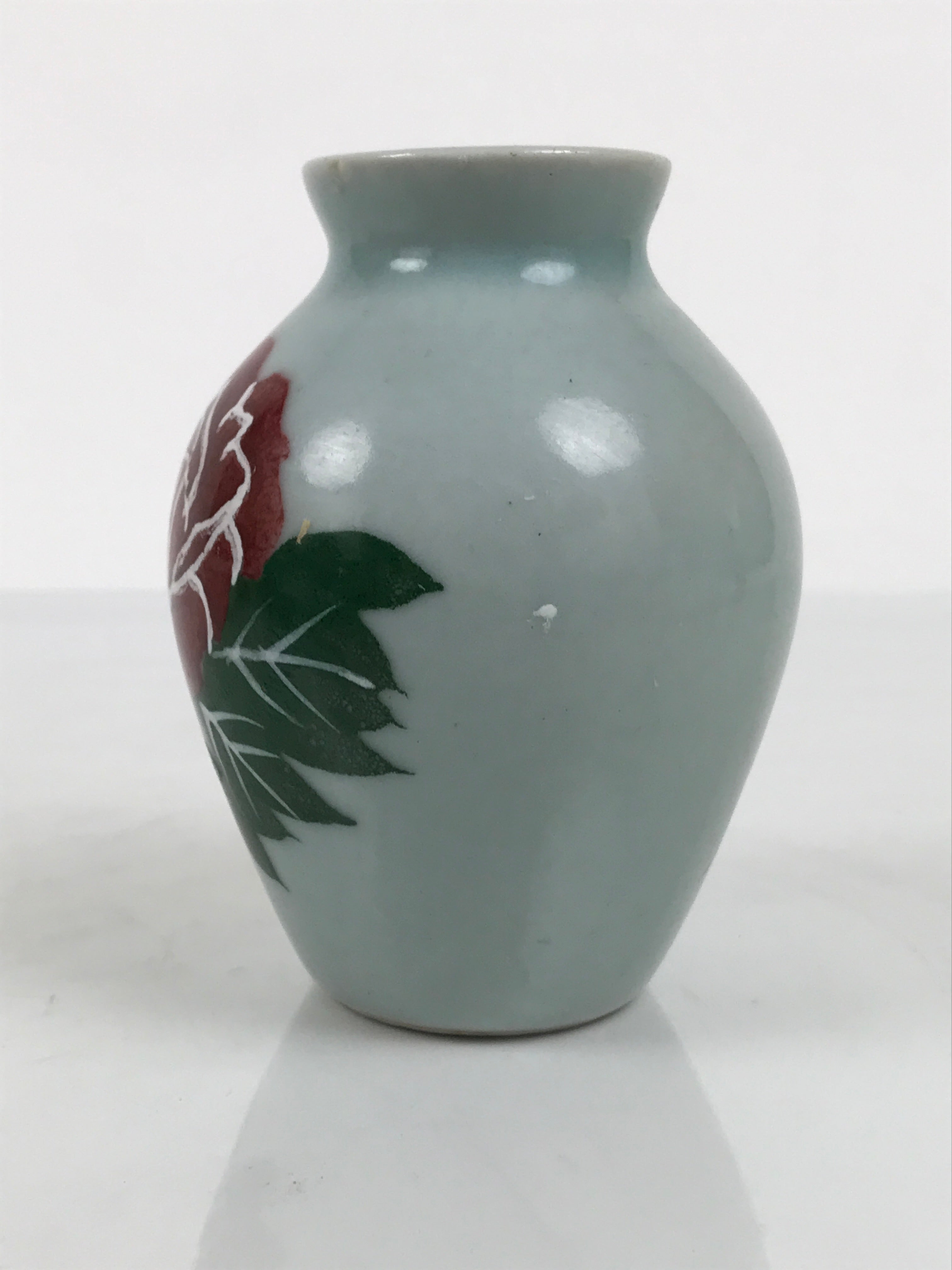 Japanese Porcelain Flower Vase Vtg Celadon Green Kabin Seiji Peony Floral FK235