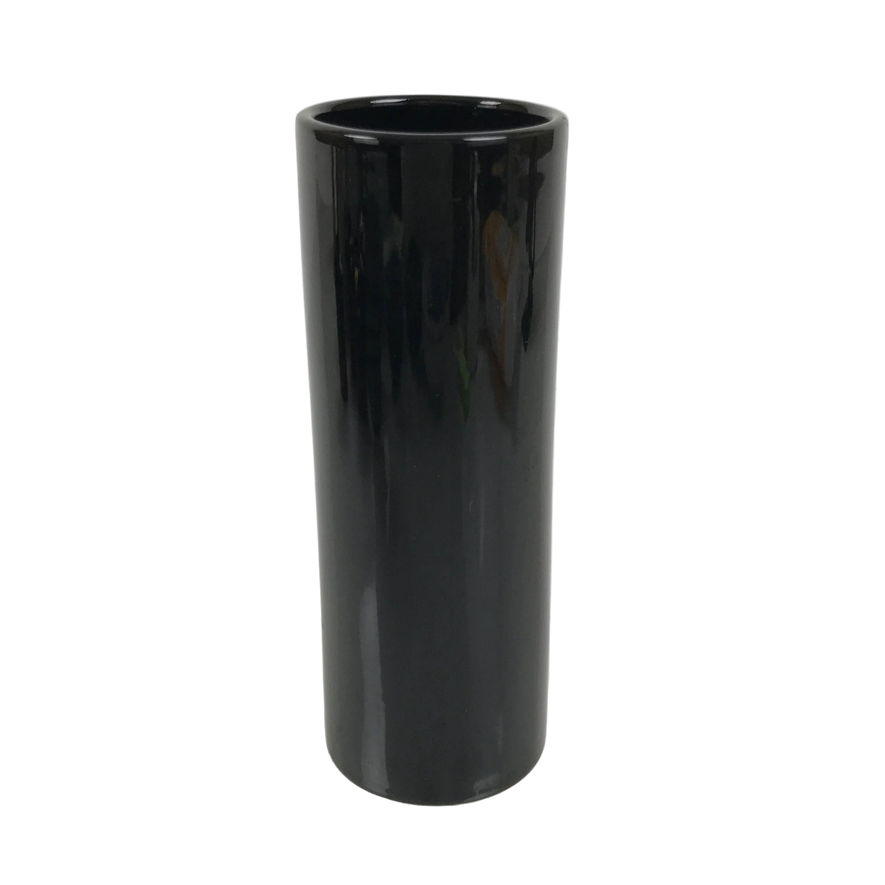 Japanese Porcelain Flower Vase Vtg Ikebana Kabin Glossy Black Cylinder FK234