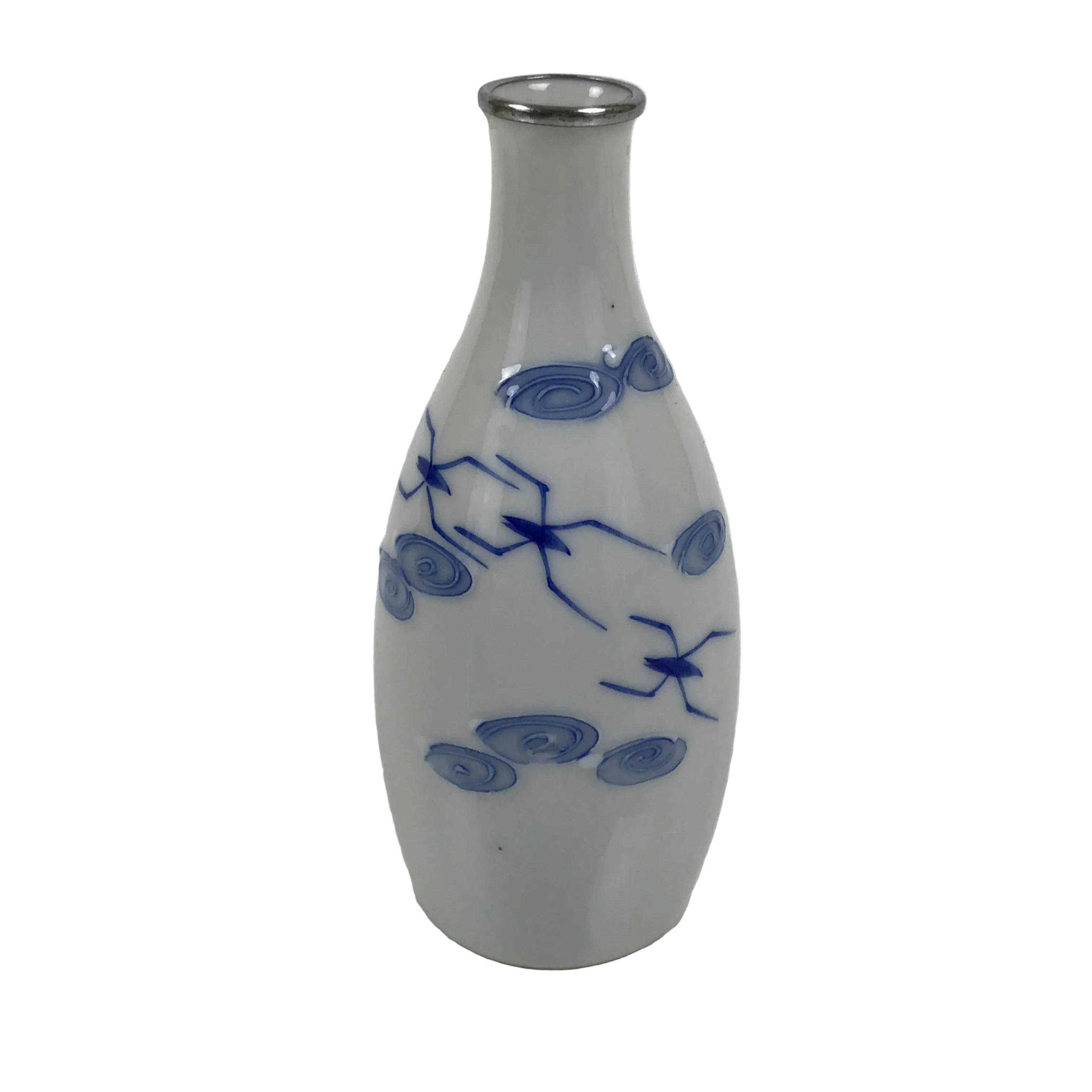 Japanese Porcelain Sake Bottle Tokkuri White Blue Water Strider Whirlpool TS923