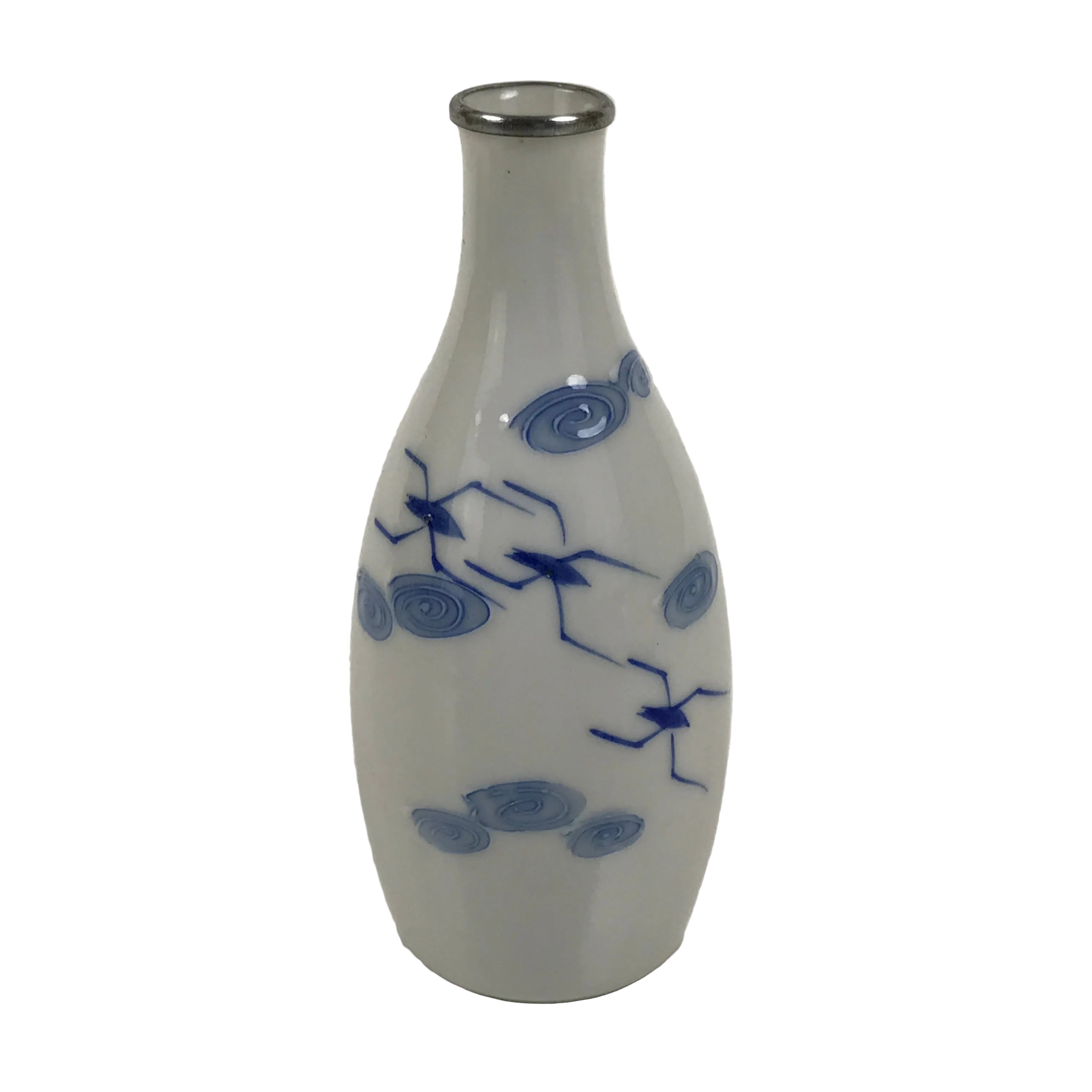 Japanese Porcelain Sake Bottle Tokkuri White Blue Water Strider Whirlpool TS924