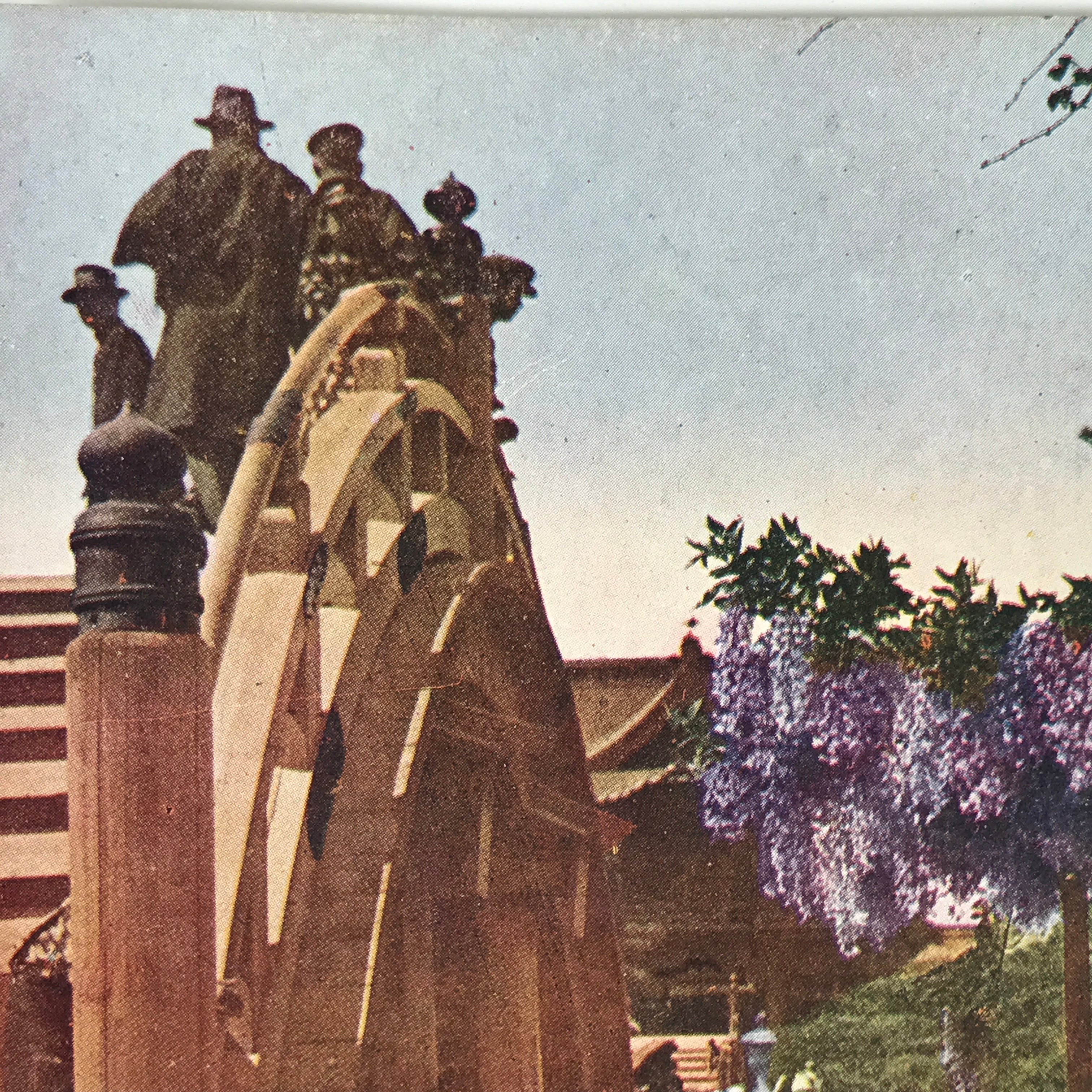 Japanese Postcard Arch Bridge Wisteria C1930 Showa Color Photography PC184