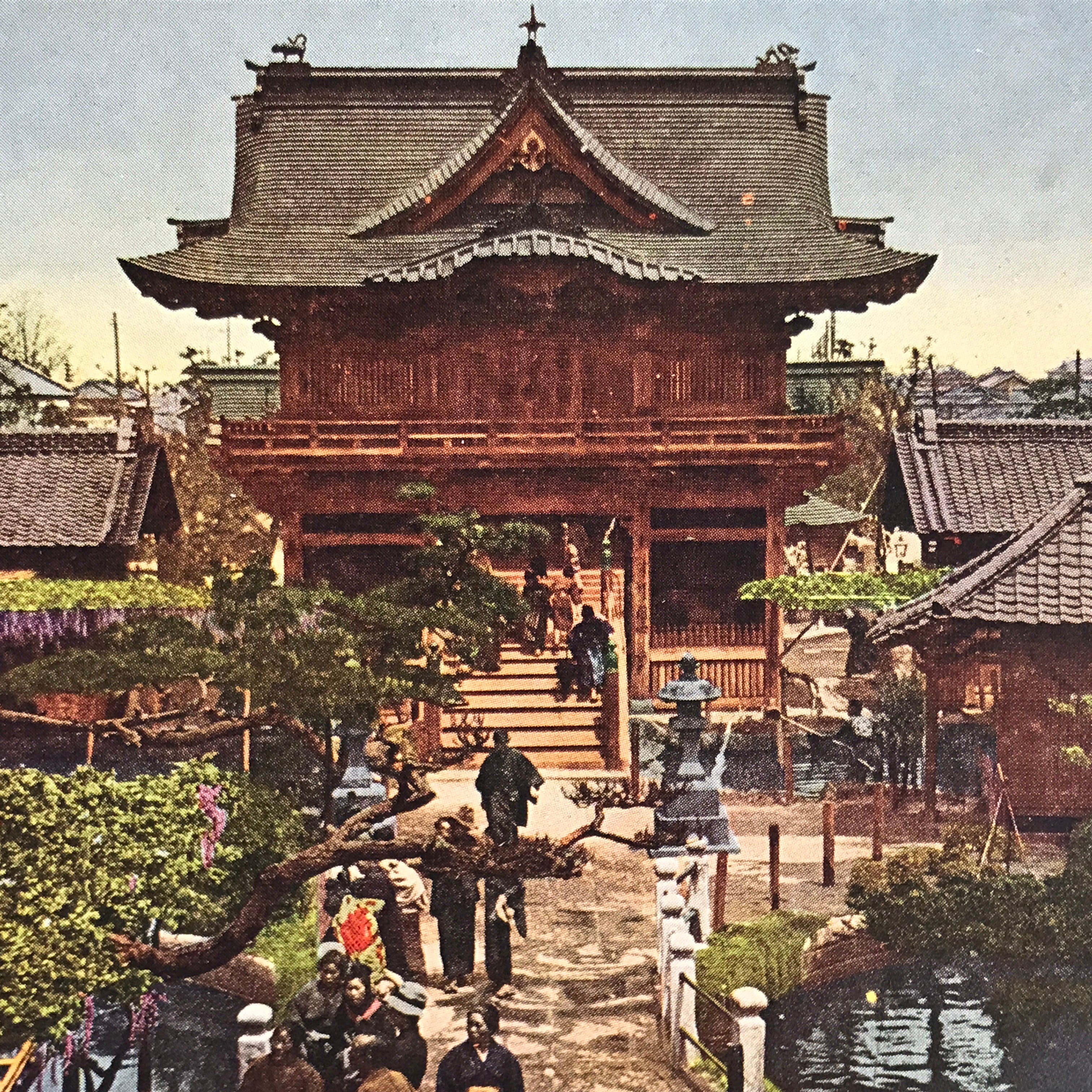 Japanese Postcard Kameido Tenjin Tenmangu Shrine C1930 Tokyo Showa Color PC199