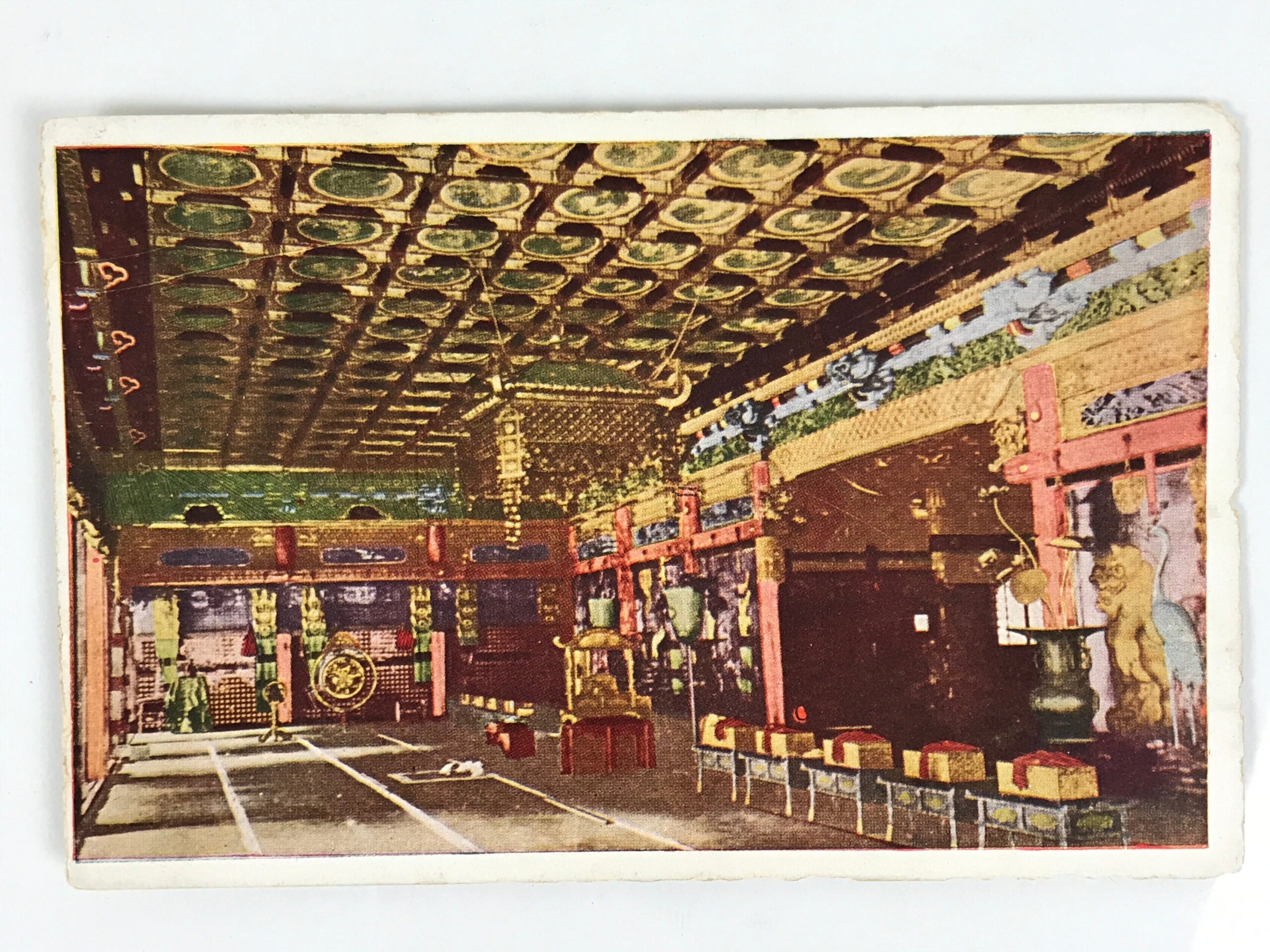 Japanese Postcard Nikko Sandaibyo Hall Interior C1930 Showa Buddhist Color PC201