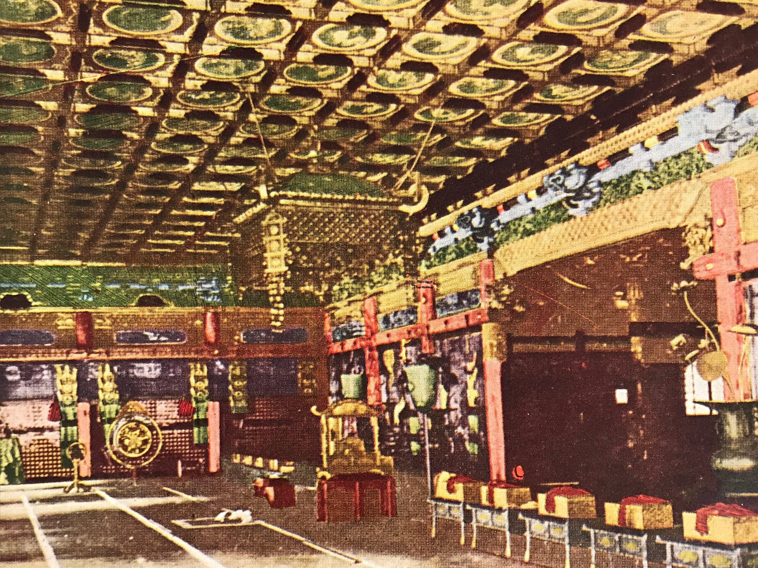Japanese Postcard Nikko Sandaibyo Hall Interior C1930 Showa Buddhist Color PC201