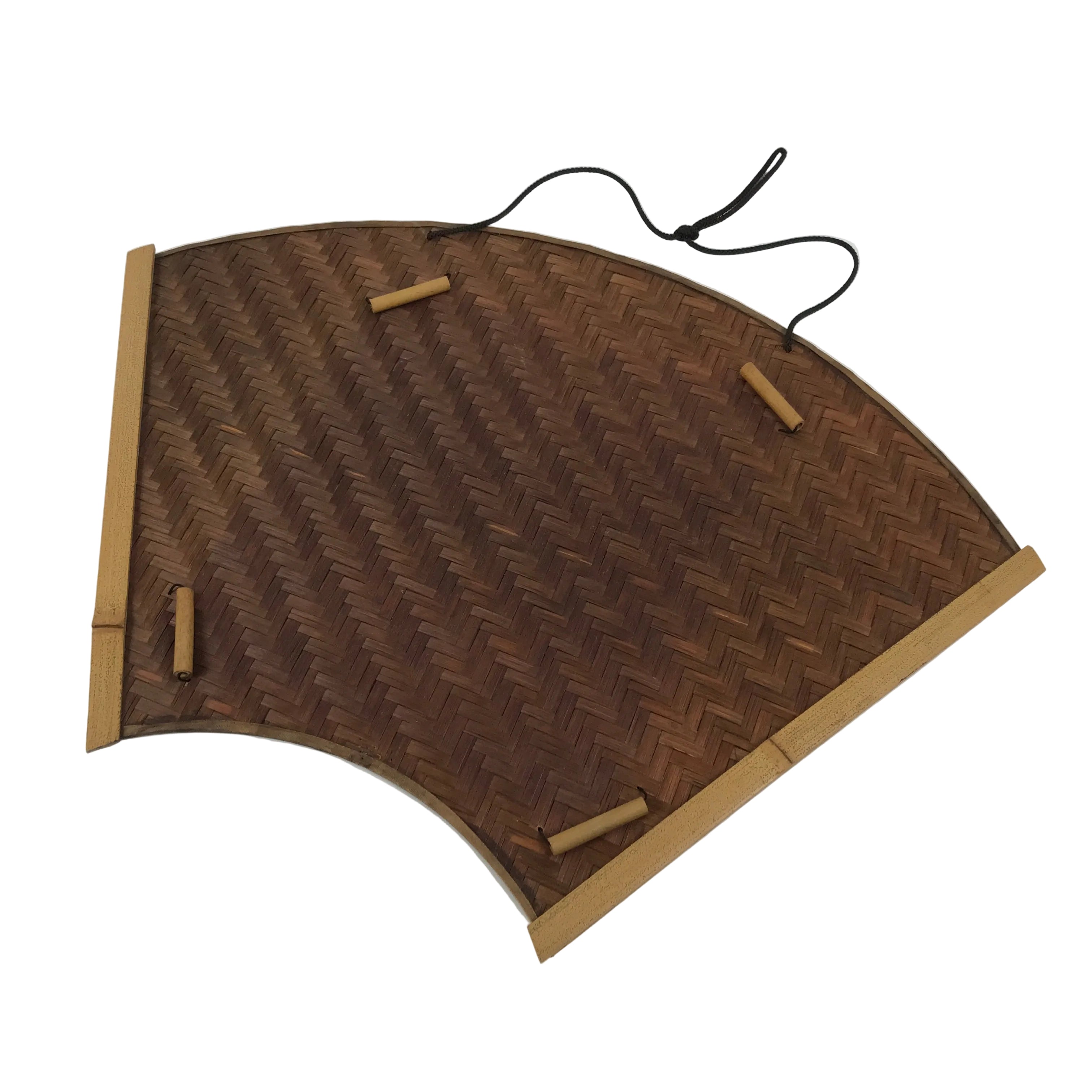Japanese Wood Bamboo Hanging Shikishi Art Board Frame Vtg Fan Shape Brown FL513