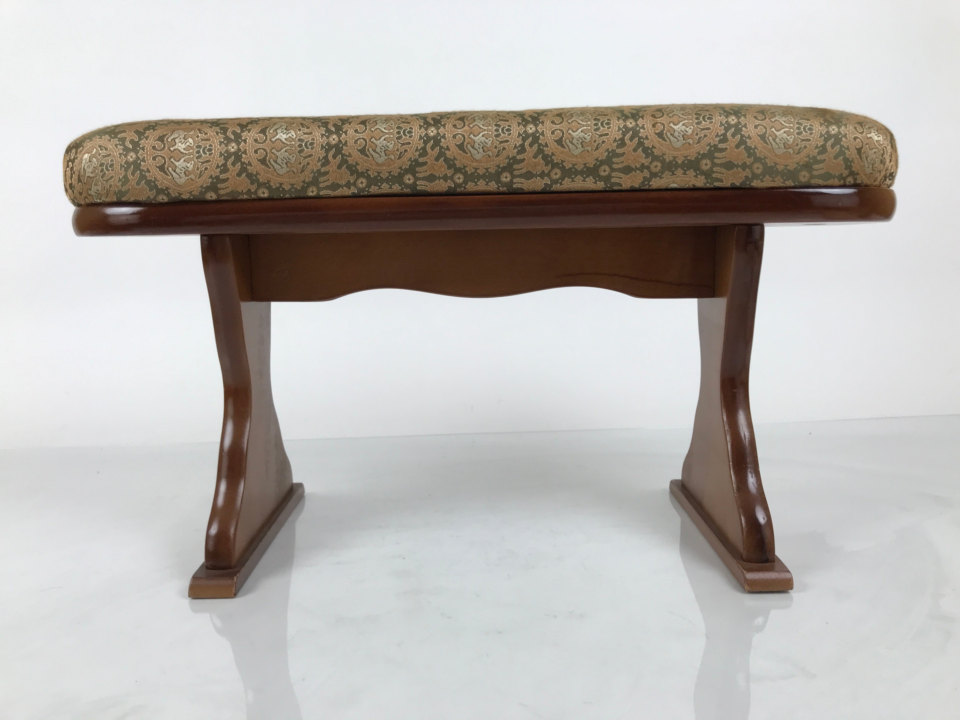 Japanese Wooden Armrest Cushion Kyousoku Vtg Shogi Go Fabric Green Orange JK943