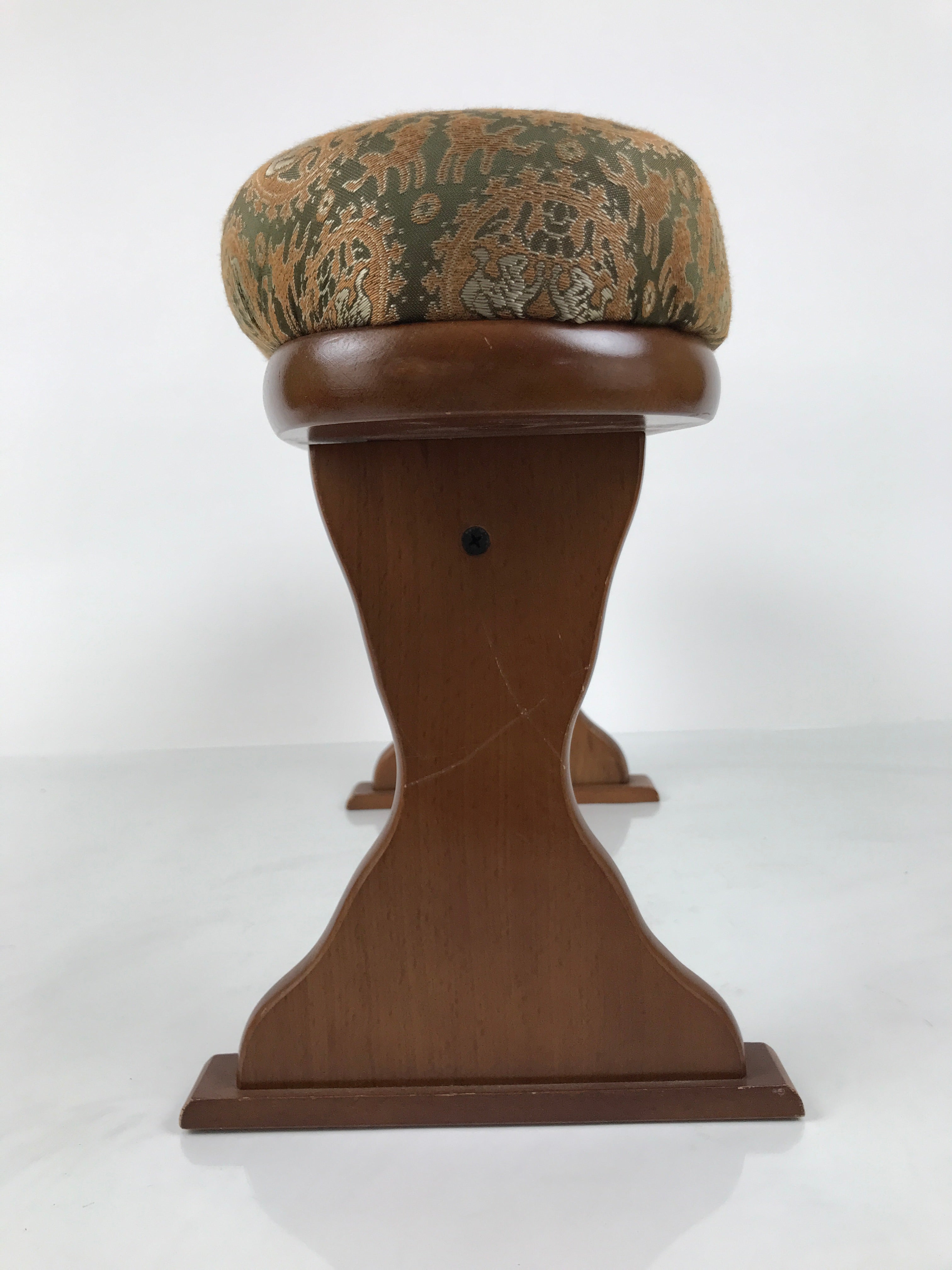 Japanese Wooden Armrest Cushion Kyousoku Vtg Shogi Go Fabric Green Orange JK943