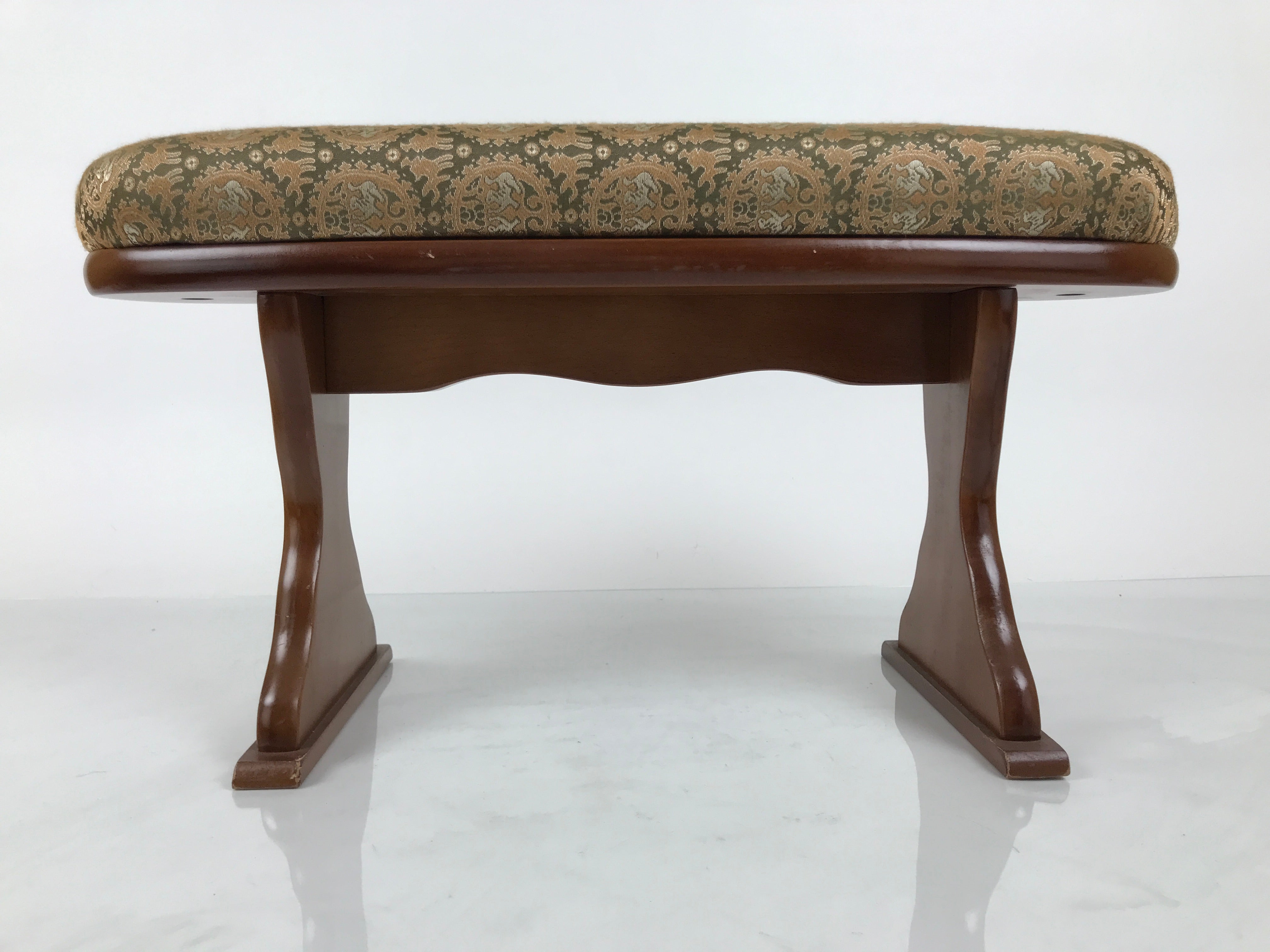 Japanese Wooden Armrest Cushion Kyousoku Vtg Shogi Go Fabric Green Orange JK943