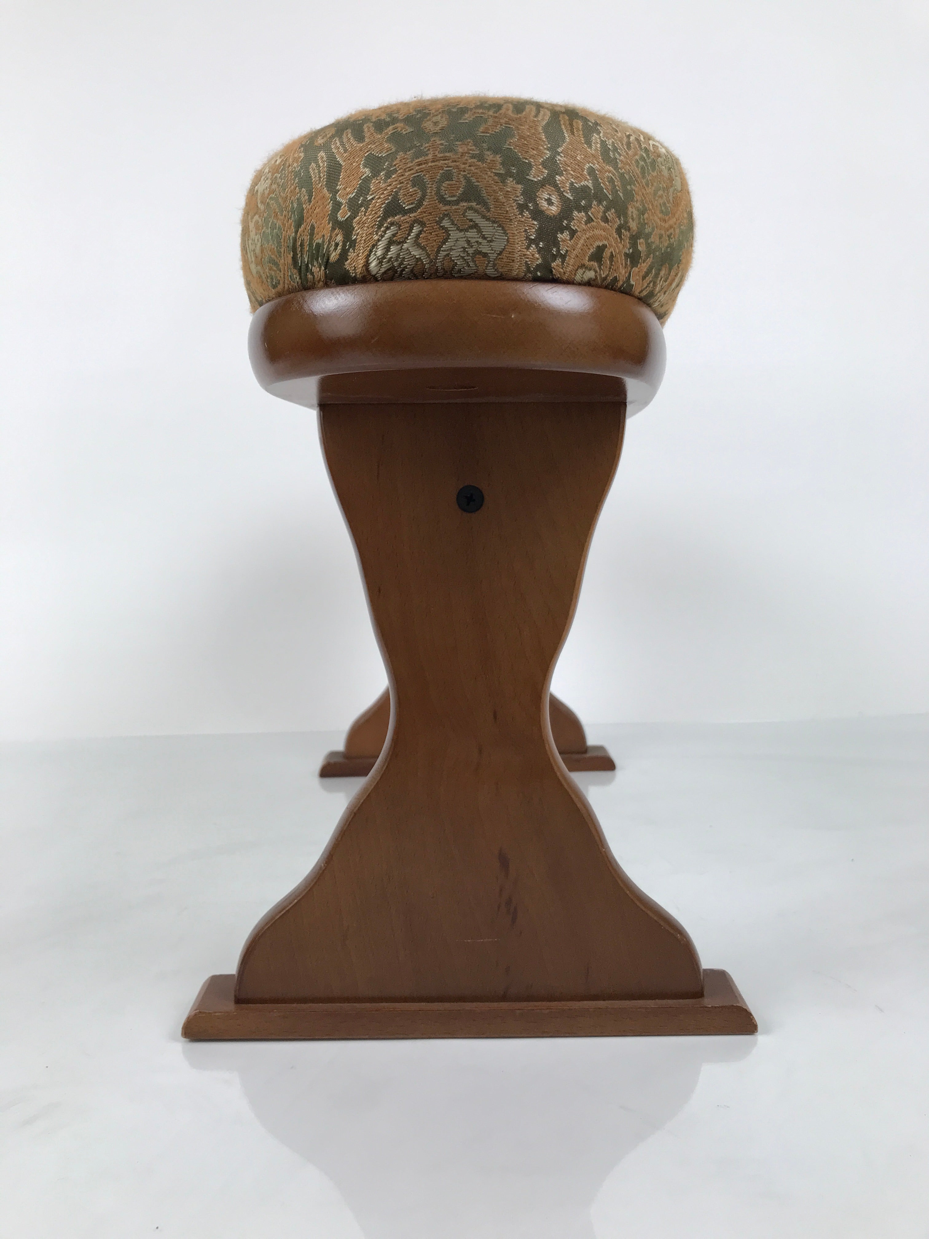 Japanese Wooden Armrest Cushion Kyousoku Vtg Shogi Go Fabric Green Orange JK943