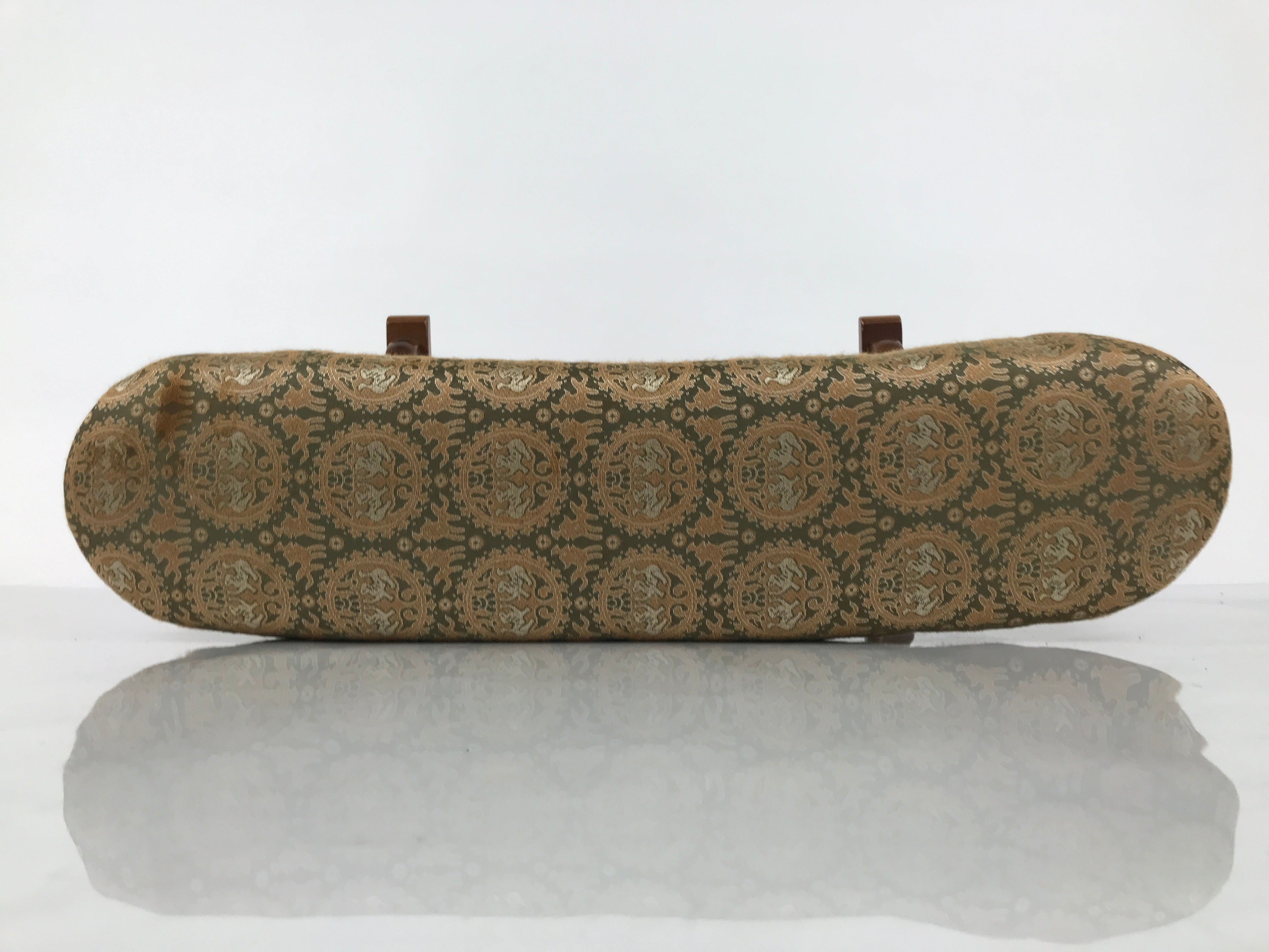 Japanese Wooden Armrest Cushion Kyousoku Vtg Shogi Go Fabric Green Orange JK943