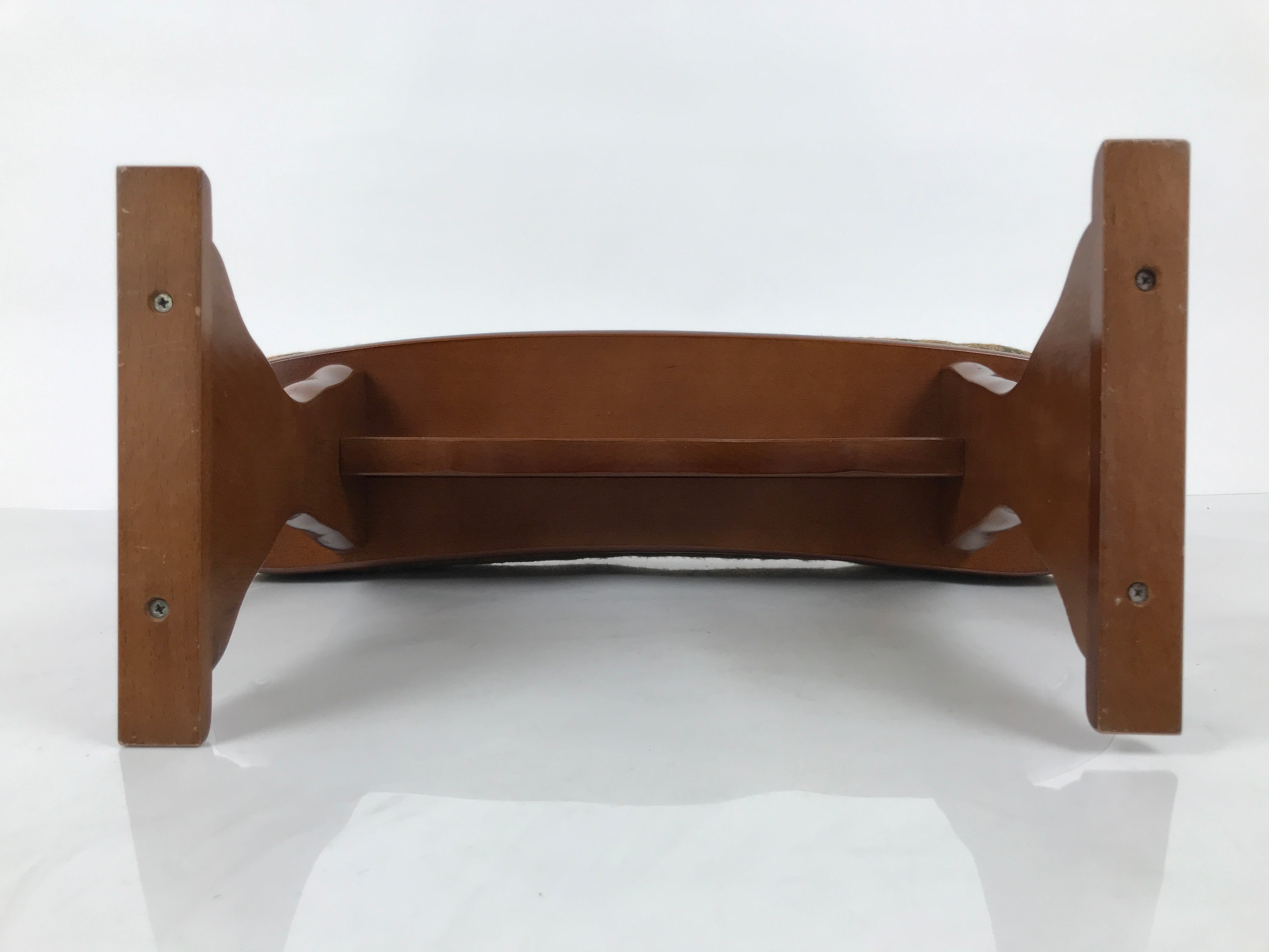 Japanese Wooden Armrest Cushion Kyousoku Vtg Shogi Go Fabric Green Orange JK943