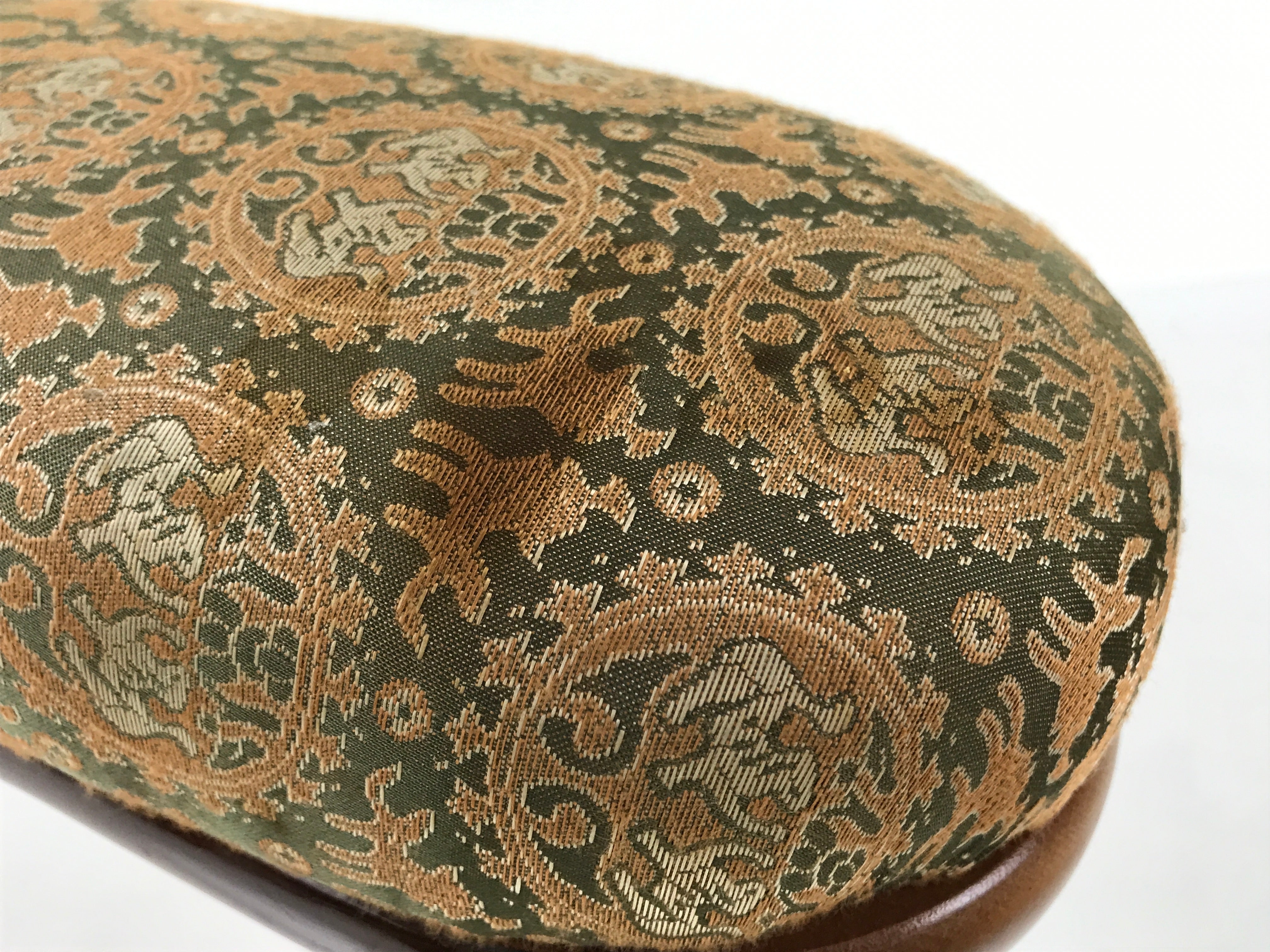 Japanese Wooden Armrest Cushion Kyousoku Vtg Shogi Go Fabric Green Orange JK943